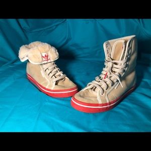 Suede sand color high top adidas shoes